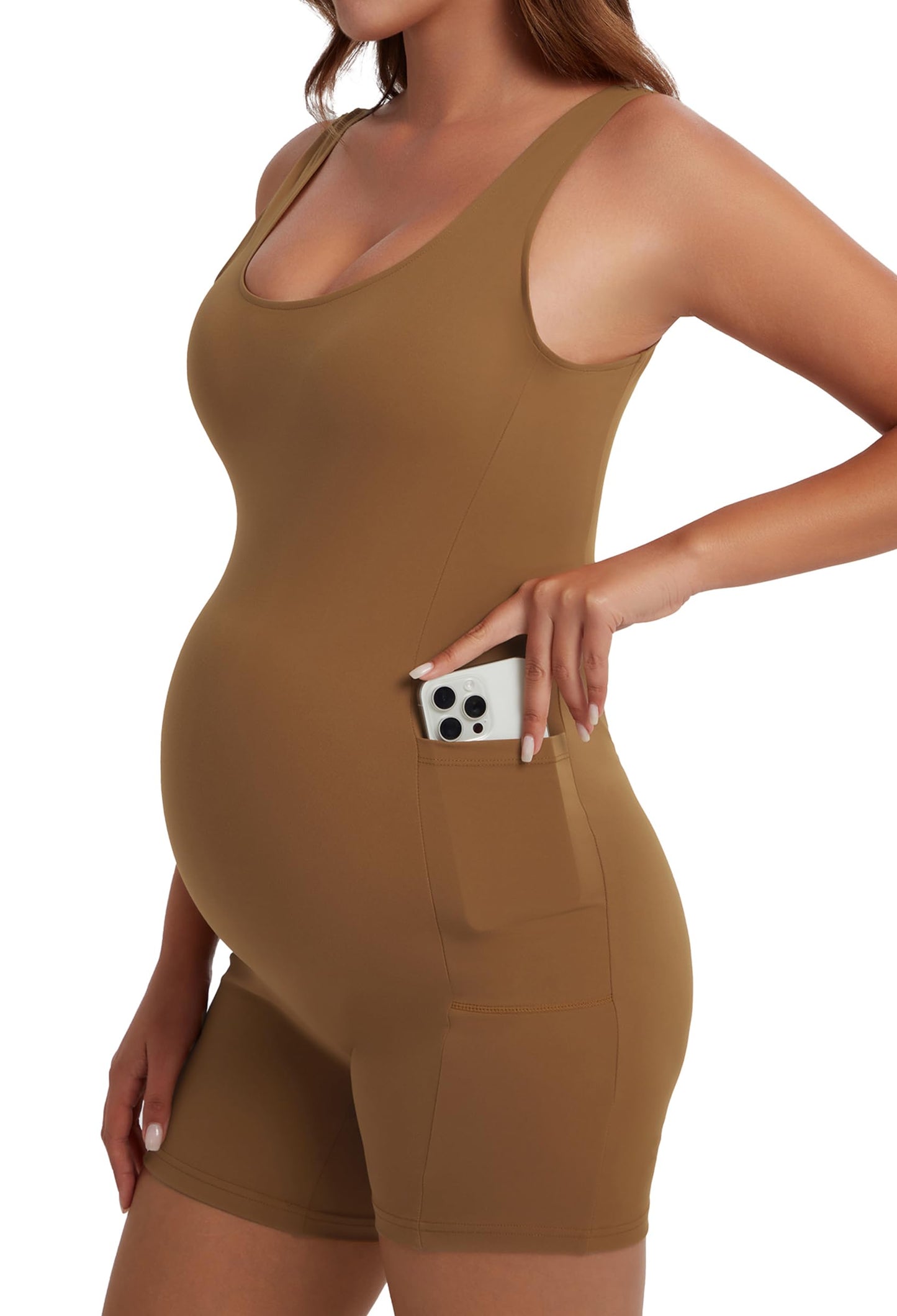 Angelhood Womens Maternity Bodysuit Pregnancy Shapewear Sleeveless Jumpsuit Scoop Neck Tank Top Shorts Romper