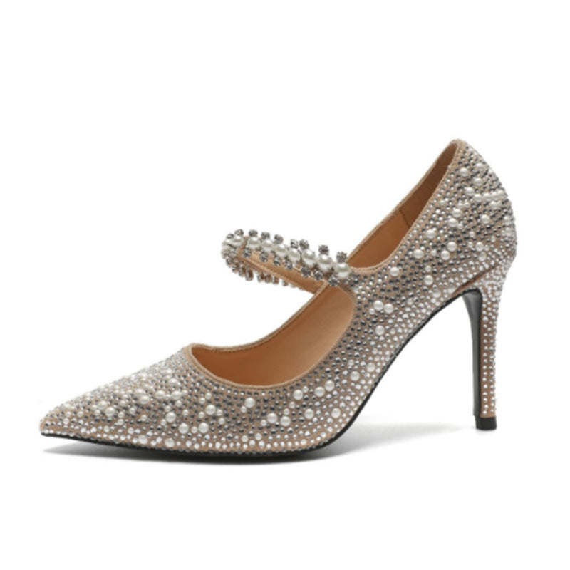 Crystal Pointed Toe Stiletto Heels for Banquet